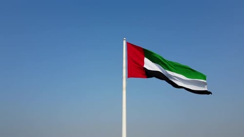 Slow-motion: National Flag of United Arab Emirates (UAE) waving in the wind, 4K UHD