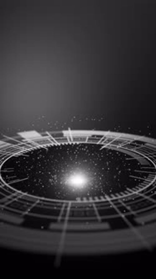 Futuristic loop of digital HUD with glowing particles.