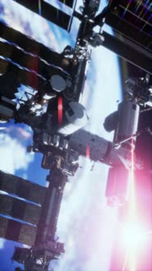 International Space Station in Outer Space Over the Planet Earth Vertical