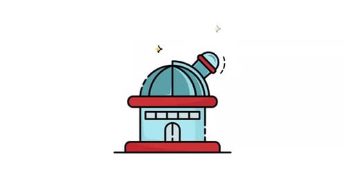 Animated Observatory Telescope in Flat Design Style