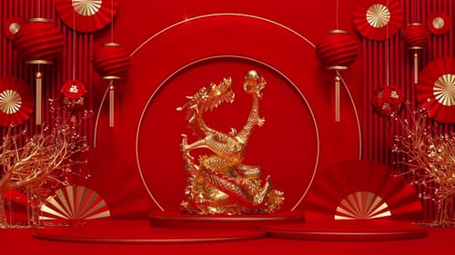 3D Animation Background Stage Dragon Statue 4K Loop