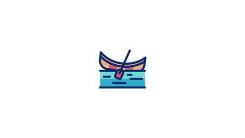Flat Design Paddling Canoe on Water Animated Icon