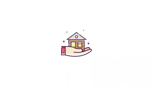 Flat Design Animated Hand Holding House Icon Reveal