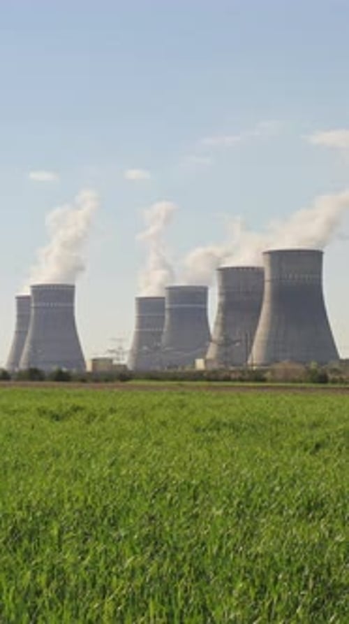 Aerial View to Nuclear Power Plant Atomic Power Stations are Very Important Sources of Electricity