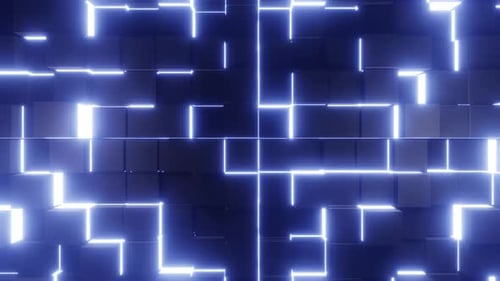 Cube Wall Motion Sci Fi Vj Loop Background With Blue Neon Lights 4K