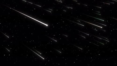 Shooting Stars And Twinkle Stars Moving On Blue Sky At Night. White Stars Moving In The Sky, Glowing