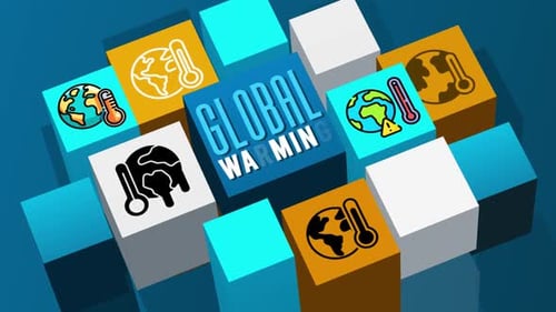 Global Warming Concept with Animated Icons on 3D Cubes