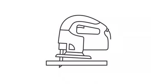 Minimalist Jigsaw Tool Cutting Wood Line Art Animation