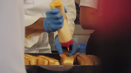 Grill Brioche Sandwich with Salmon Red Fish on Food Festival Toast in the Market Put Up for Sale