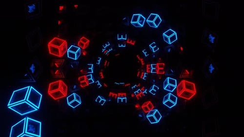 Red And Blue Movement Through Strobe Squares Background Vj Loop In 4K