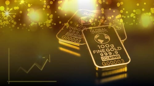 Animated Golden Bars with Financial Growth Chart Background