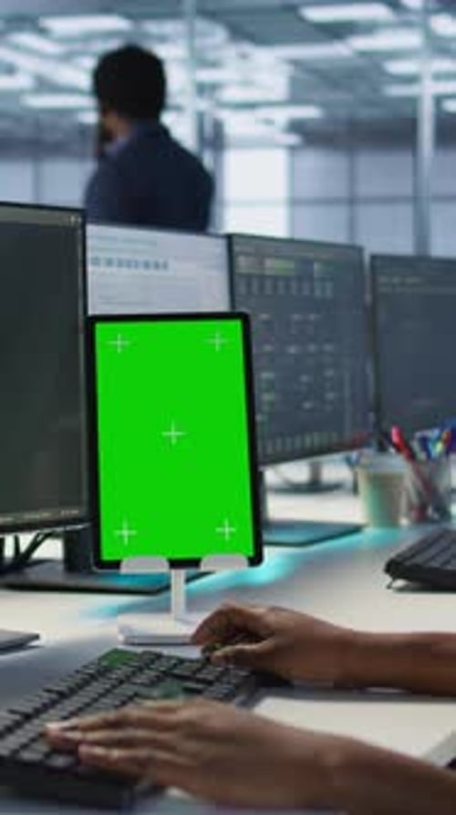 Vertical Video Programmers Using Isolated Screen Tablet in Server Room
