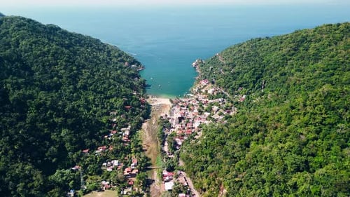 Panoramic view of the small bay in Boca de Tomatlan, Jalisco State, Mexico
