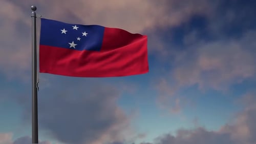 Flagge von Samoa auf einem Fahnenmast - 2K