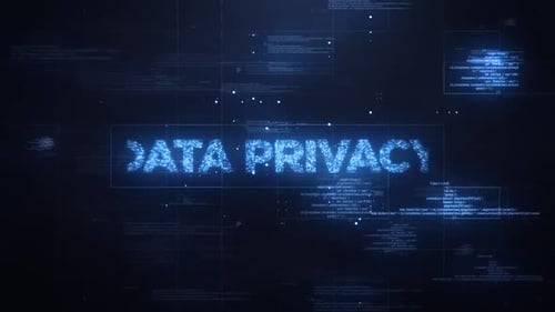 Digital Data Privacy Text Reveal with Futuristic Code Background