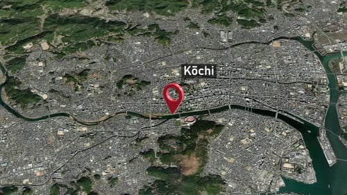 Kochi City Zoom (Japan) vom Weltraum zur Erde