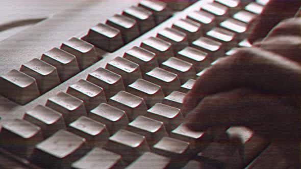 Computer Engineer Developer is Working on Old Vintage Computer 1990s ...