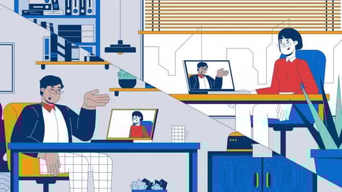 Flat Design Animated Video Call with Business Professionals