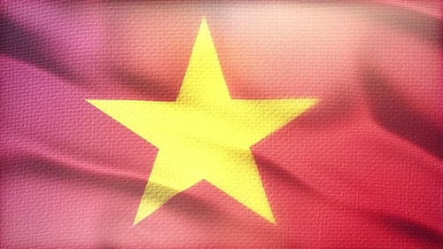 Waving Red Flag With Yellow Star Background