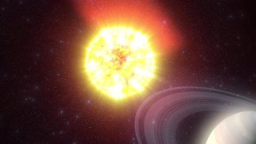 Glowing Star and Ringed Planet in Cosmic Space Animation