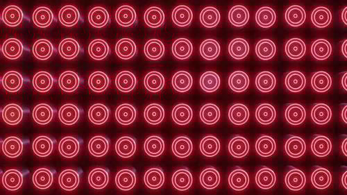 Dynamic red circular lights pulse in rhythmic, modern patterns