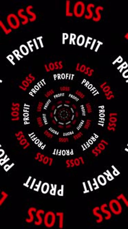 Vertical Infinite tunnel of Profit and Loss words looping on a black background