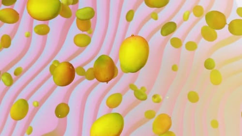 Abstract Animation of Floating Mangoes on Wavy Background