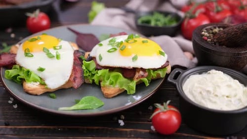 Delicious Breakfast Sandwiches With Eggs, Bacon, and Lettuce
