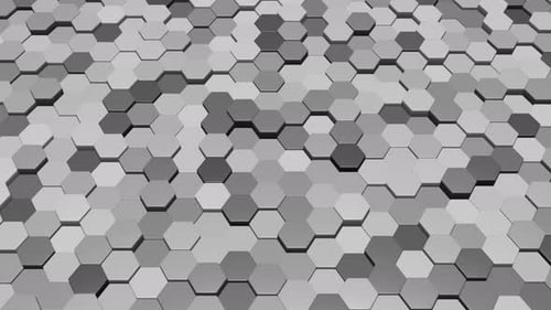 Fondo de hexágonos abstractos en blanco y negro que se mueven hacia arriba y hacia abajo en diferentes direcciones 3d