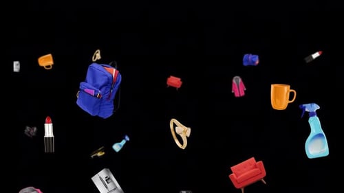 Moving animation of e-commerce products. Transparent background and loop video.