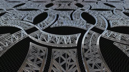 Background with Motion over Chrome Wireframes of Figures, Exclusive, Shapes, Reflection, 3D Render