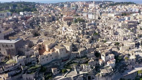 Panoramic view of the ancient town of Matera (Sassi di Matera) in a beautiful autumn day, Basilicata
