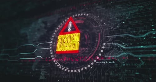 Animated System Hacked Warning Over Futuristic Technology Network
