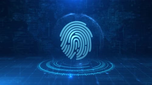 Futuristic Rotating Fingerprint Icon for Digital Security Technology