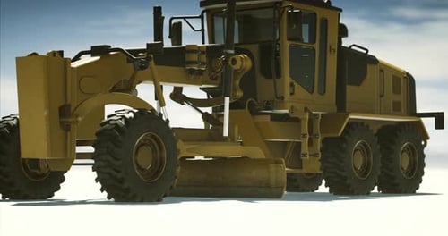 Realistic 3D Animation of a Yellow Road Grader Machine