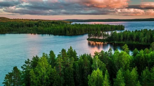 Aerial View Of Beautiful Lakes And Forest