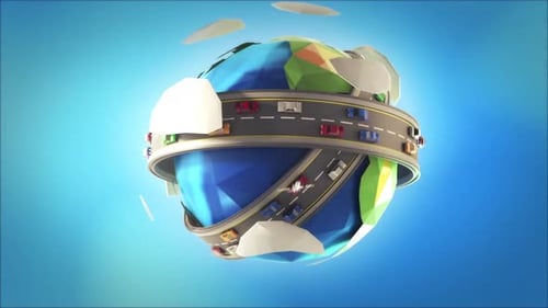 3D Poly Travel Planet Earth With Big Road and Clouds