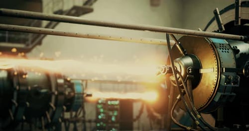 Futuristic Machine Emits Dynamic Plasma Energy Beam Animation