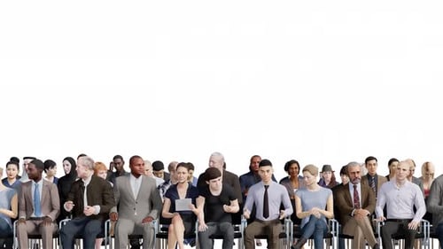 Close Up of 3D Diversity Spectators Sitting on Alpha Channel Background