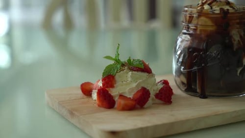 Dessert with Strawberries and Chocolate in a Jar