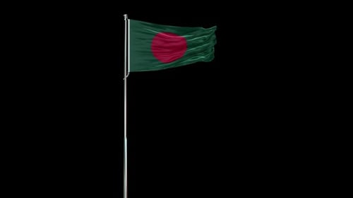 Realistic Bangladesh Flag Waving on a Pole