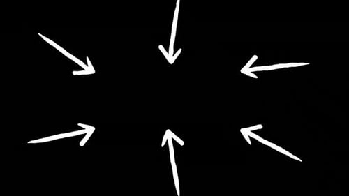 Animation of six white arrows pointing inwards on black background