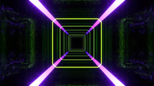 Light Green And Purple Futuristic Neon Strobe Infinity Mine Background Vj Loop I 4K