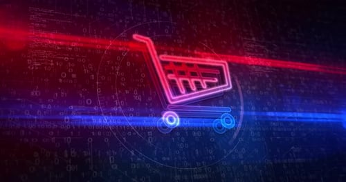 Futuristic Neon Shopping Cart E-commerce Icon Animation