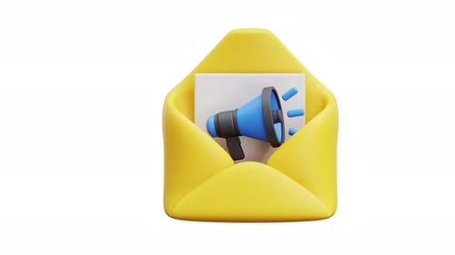 Modern 3D Animated Envelope with Megaphone Marketing Message
