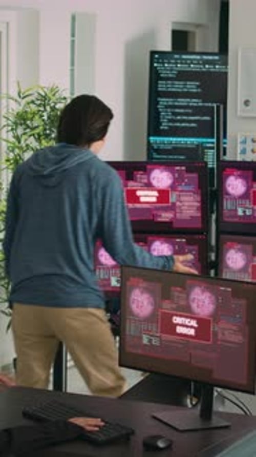 Team Solving Critical Computer Error in Modern Office