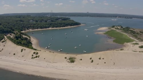 Aerial View of Motor Boats in Pirate's Cove in Long Island Sound, United States