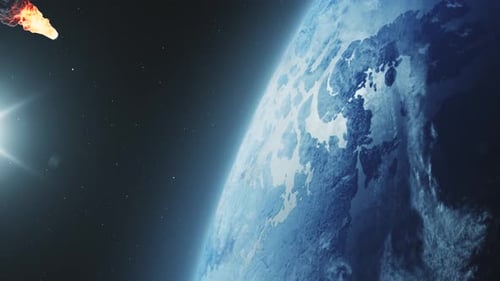 Giant Meteoroid Approaching Blue Planet in Cosmic Space