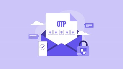 One time password security otp animation email verification in online safety.