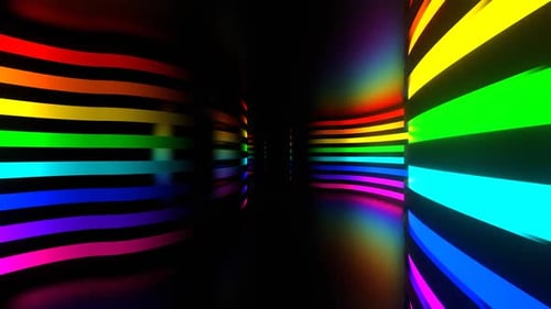 Rainbow Neon Curved Walls Tunnel Background Vj Loop In HD